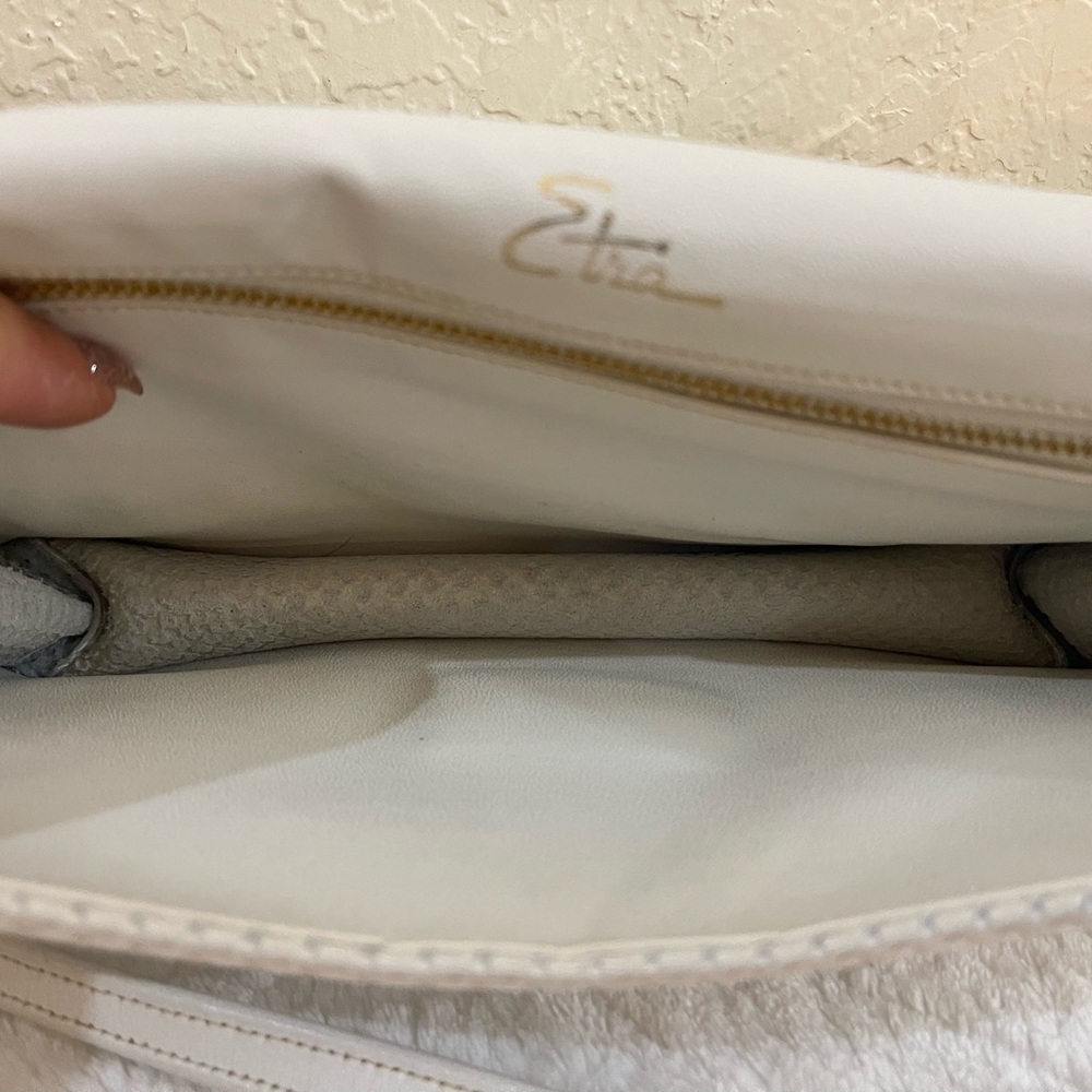 Cute Etra 60's Vintage White Leather Envelope Clutch / Crossbody Bag Handbag - Picture 7 of 12